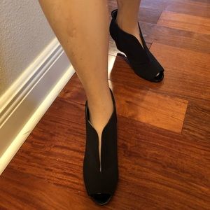 Bandolino Black Satin and Patent Leather Wedge